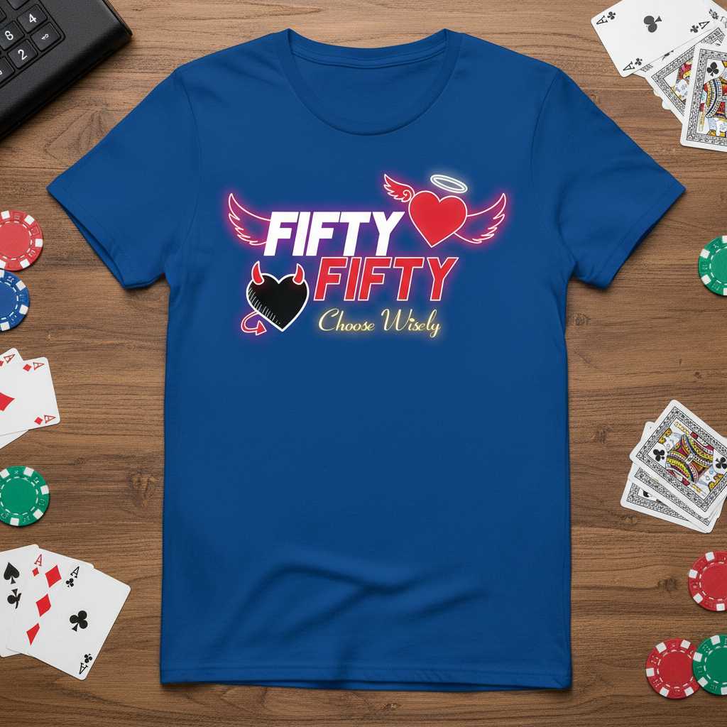 Fifty Fifty Choose Wisely Graphic T-Shirt, Funny Angel Devil Tee Idea