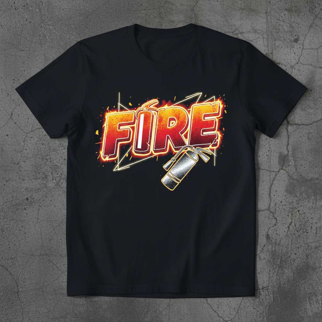 Fire Graphic T-Shirt, Novelty Firefighter Fire Extinguisher Tee Present Idea