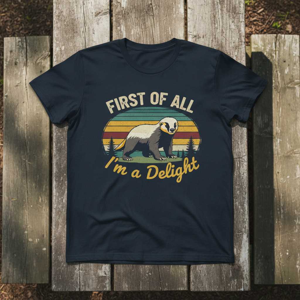 First Of All Im A Delight Honey Badger Retro T-Shirt, Funny Graphic Tee Idea