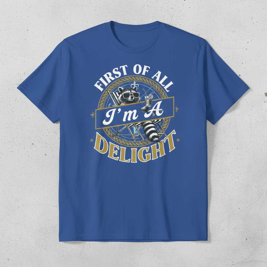 First Of All Im A Delight Raccoon Graphic T-Shirt, Funny Novelty Tee Gear