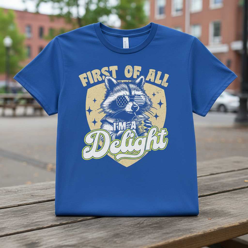 First Of All Im A Delight Vintage Raccoon T-Shirt, Funny Graphic Tee Wear