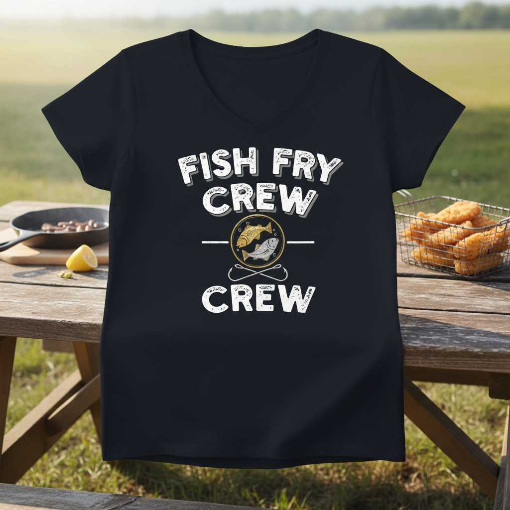 Fish Fry Crew Distressed T-Shirt, Funny Fishing Graphic Tee Souvenir Gear