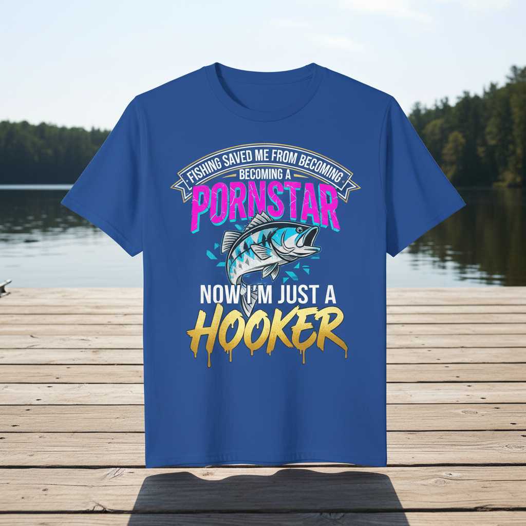 Fishing Saved Me From Becoming A Pornstar Now Im Just A Hooker Distressed T-Shirt, Funny Tee
