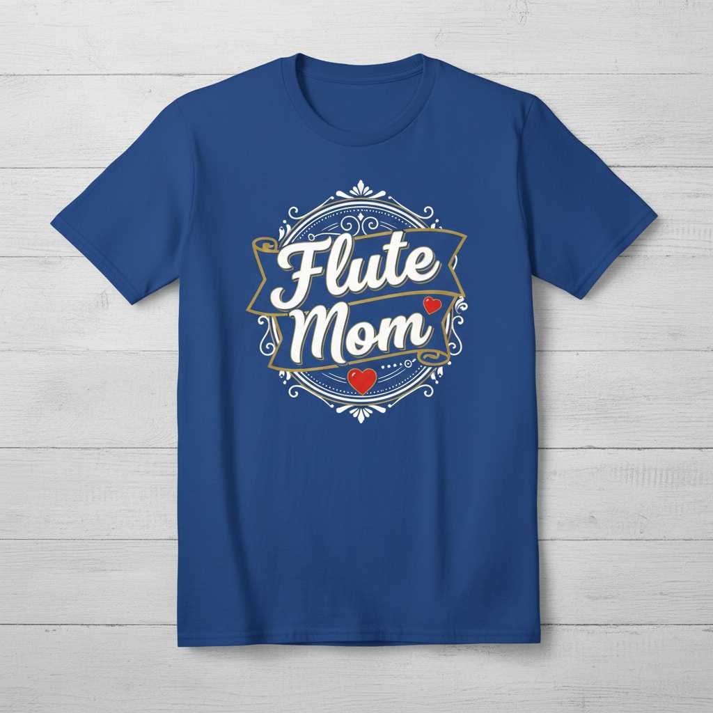 Flute Mom Graphic T-Shirt, Cute Marching Band Musician Tee Present Idea