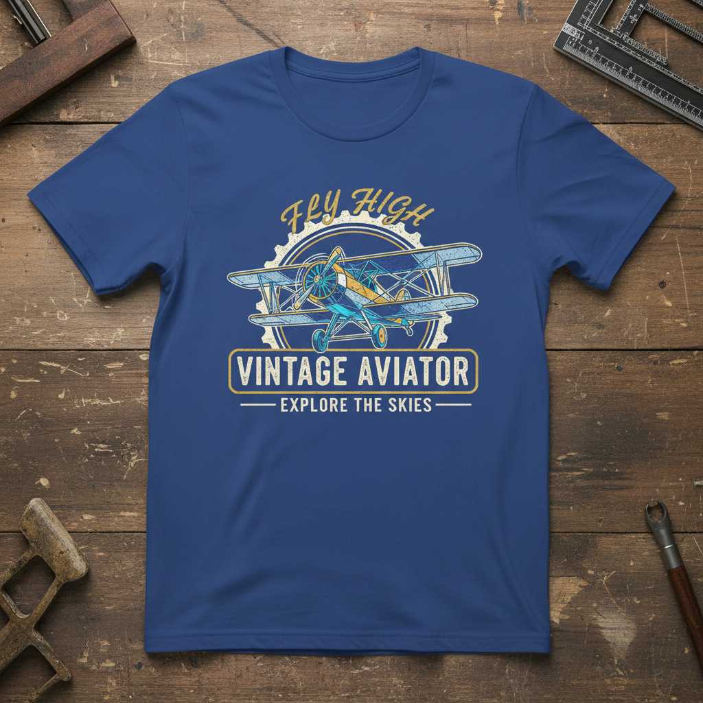 Fly High Vintage Aviator Explore The Skies Distressed T-Shirt, Graphic Tee Merch