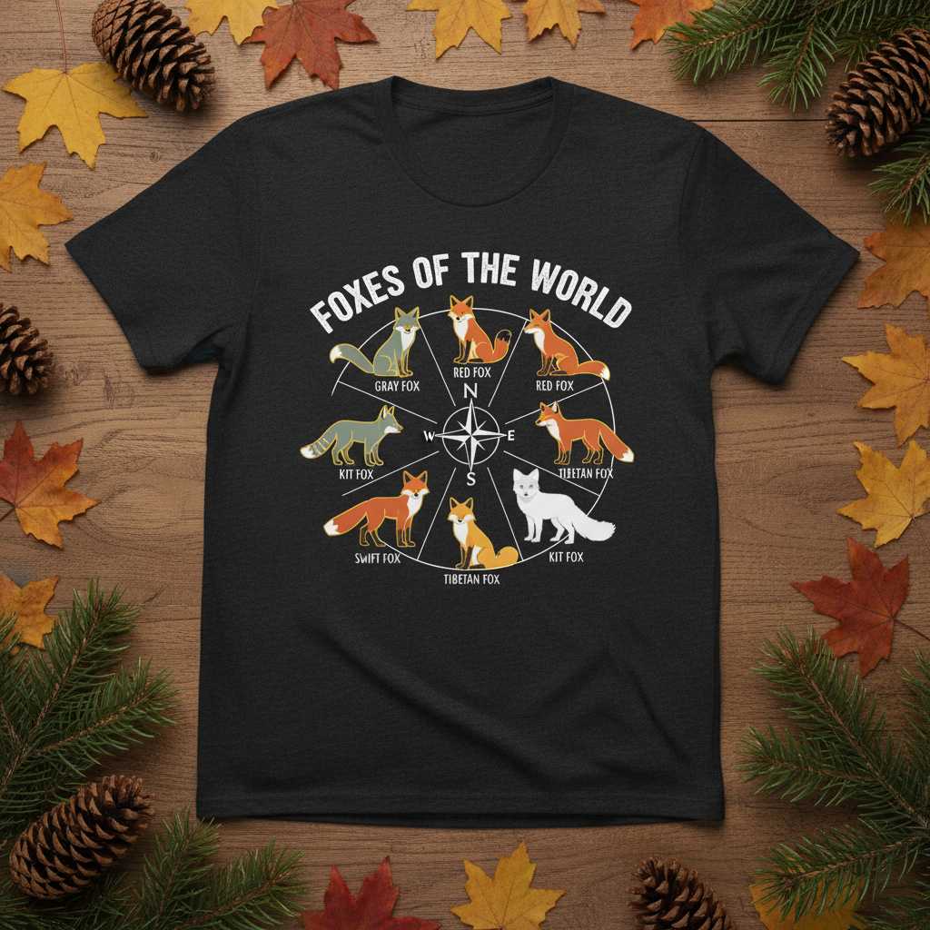 Foxes Of The World Fox Types Graphic T-Shirt, Animal Lover Tee Gift Idea