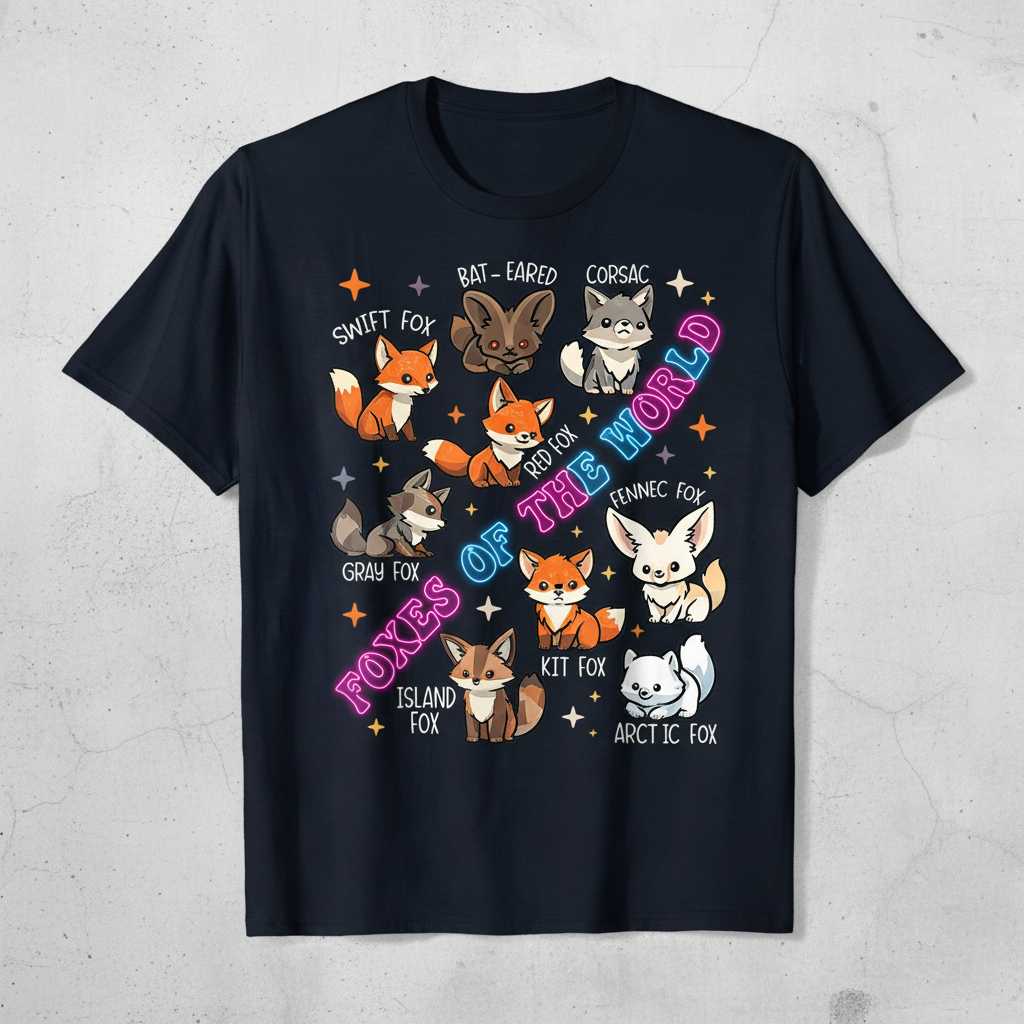 Foxes Of The World Graphic T-Shirt, Cute Unisex Fox Lover Tee Gift Idea