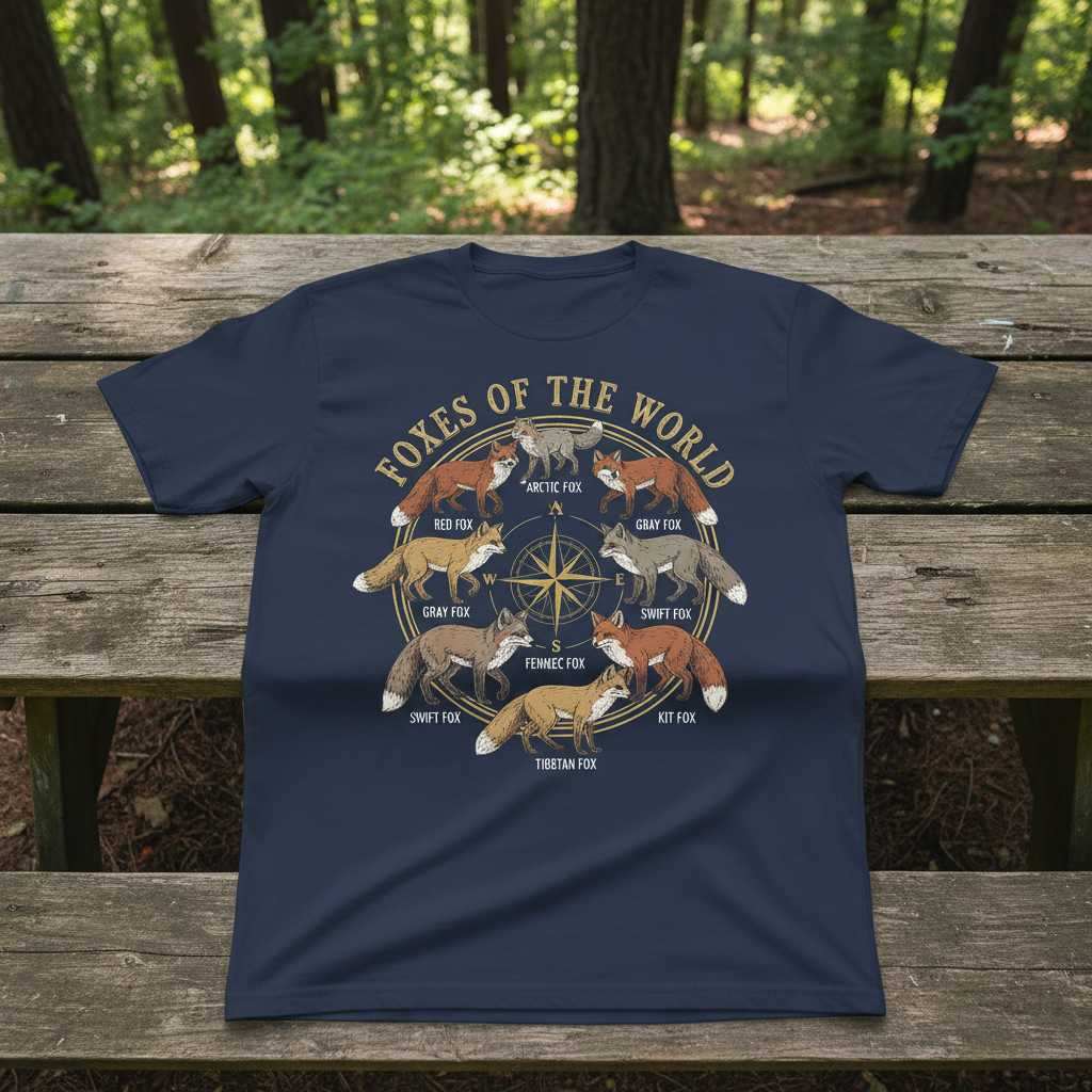 Foxes of the World Vintage Graphic T-Shirt, Educational Nature Tee Gear