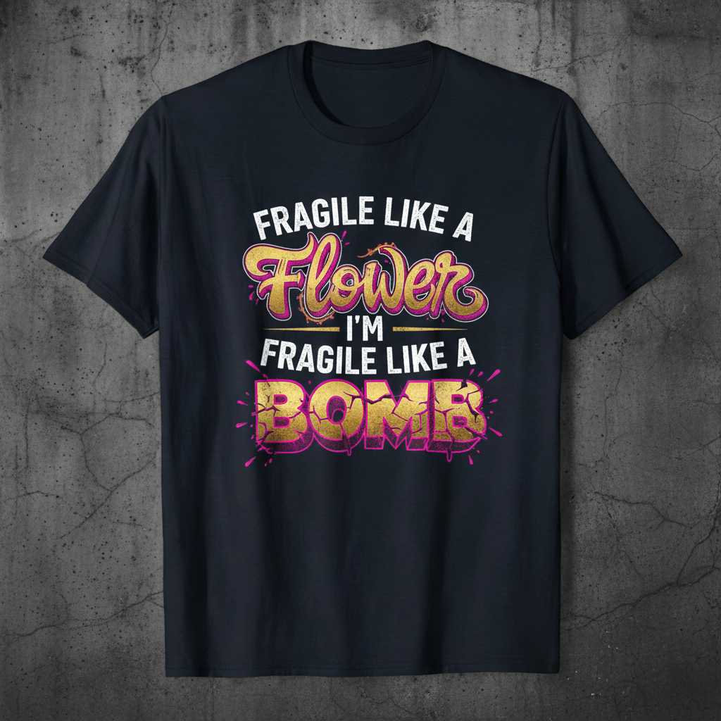 Fragile Like A Flower Im Fragile Like A Bomb Graphic T-Shirt, Novelty Tee