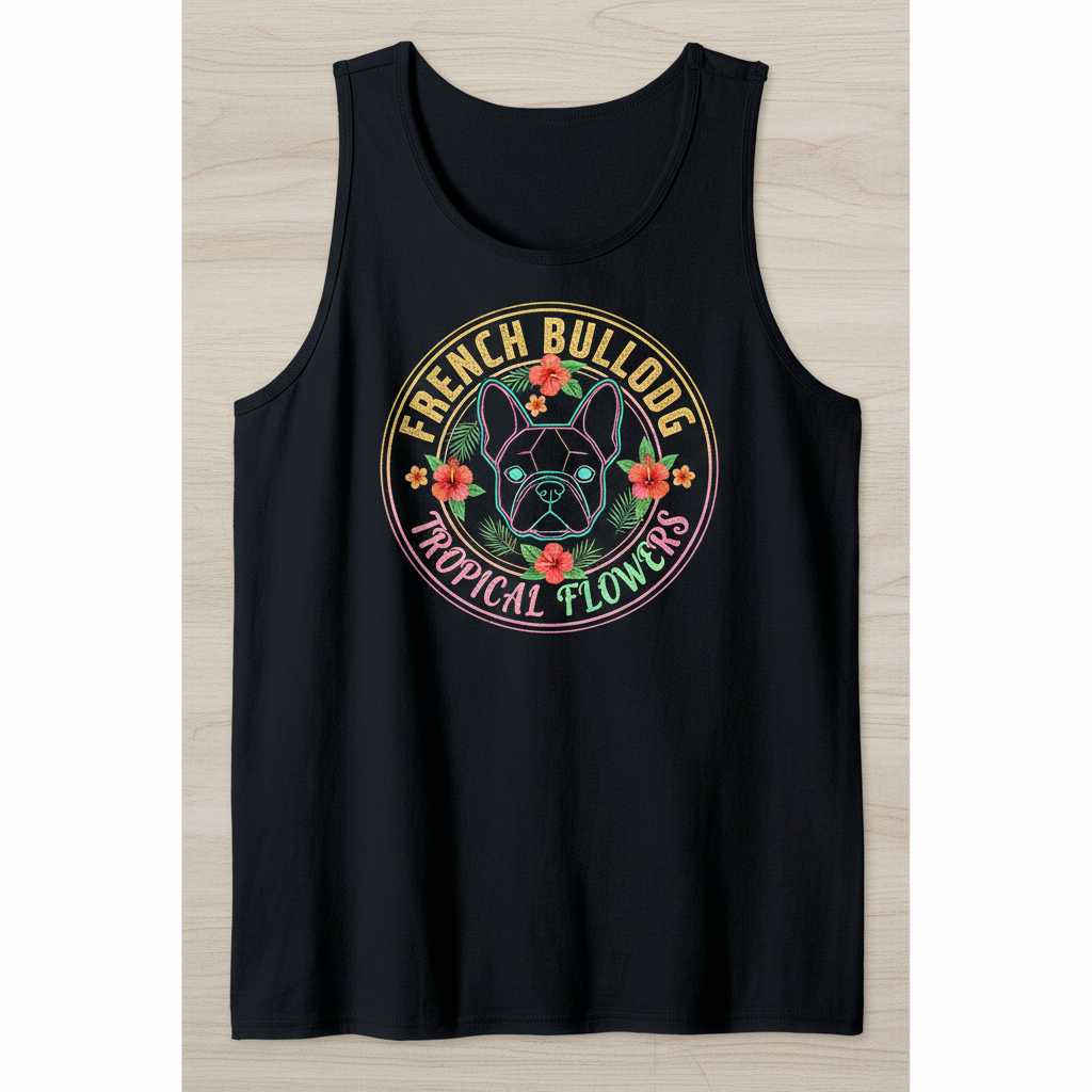 French Bulldog Tropical Flowers Retro T-Shirt, Cute Graphic Dog Lover Tee Gear