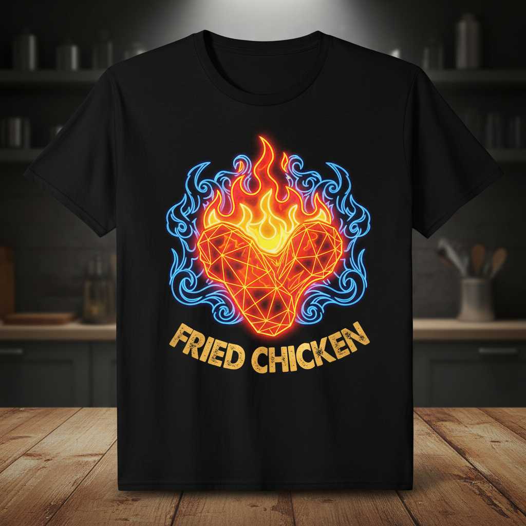 Fried Chicken Flame Heart Graphic T-Shirt, Funny Chicken Lover Tee Merch