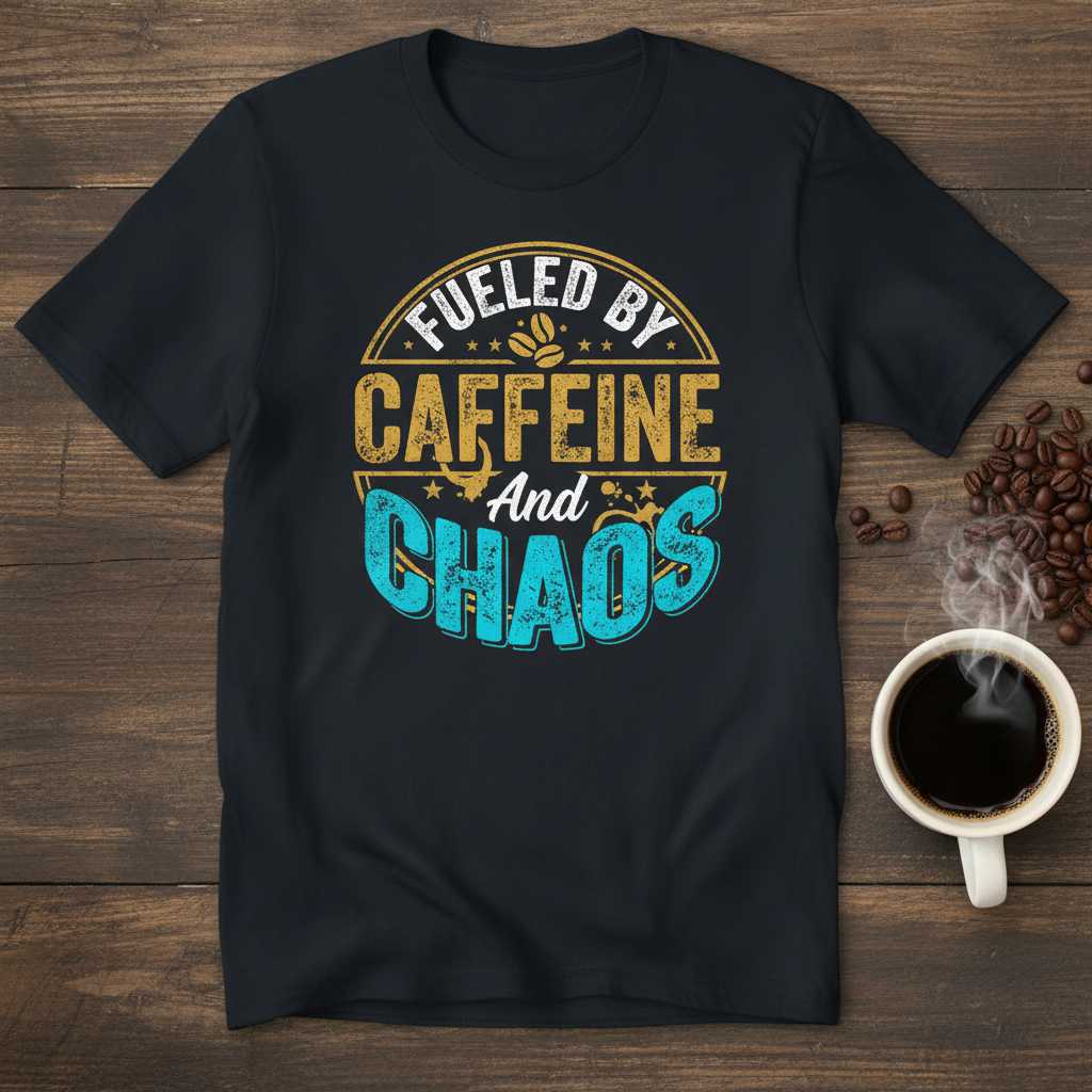 Fueled By Caffeine And Chaos Vintage Distressed T-Shirt, Funny Graphic Tee Gear