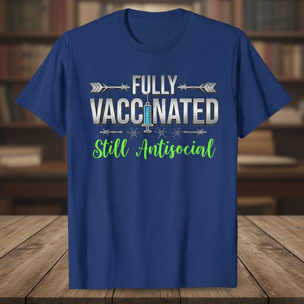 Fully Vaccinated Still Antisocial Distressed T-Shirt, Funny Novelty Tee Gear