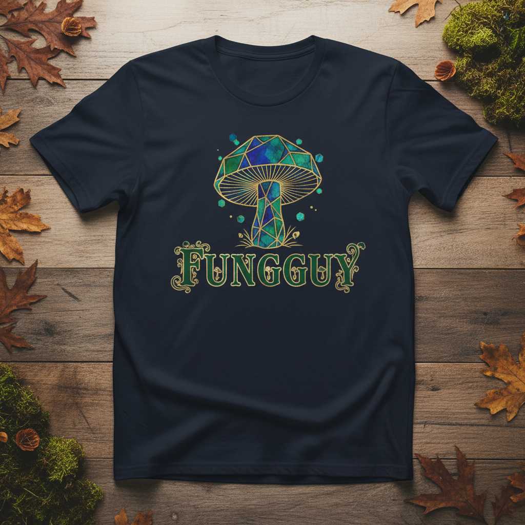 Funguy Crystalline Geometric Mushroom Nature T-Shirt, Mycology Pun Tee Idea