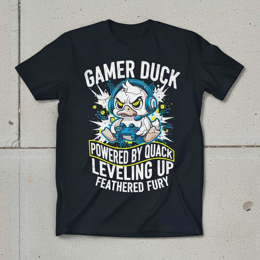 Gamer Duck Powered By Quack Leveling Up Feathered Fury Vintage T-Shirt Graphic Tee Merch
