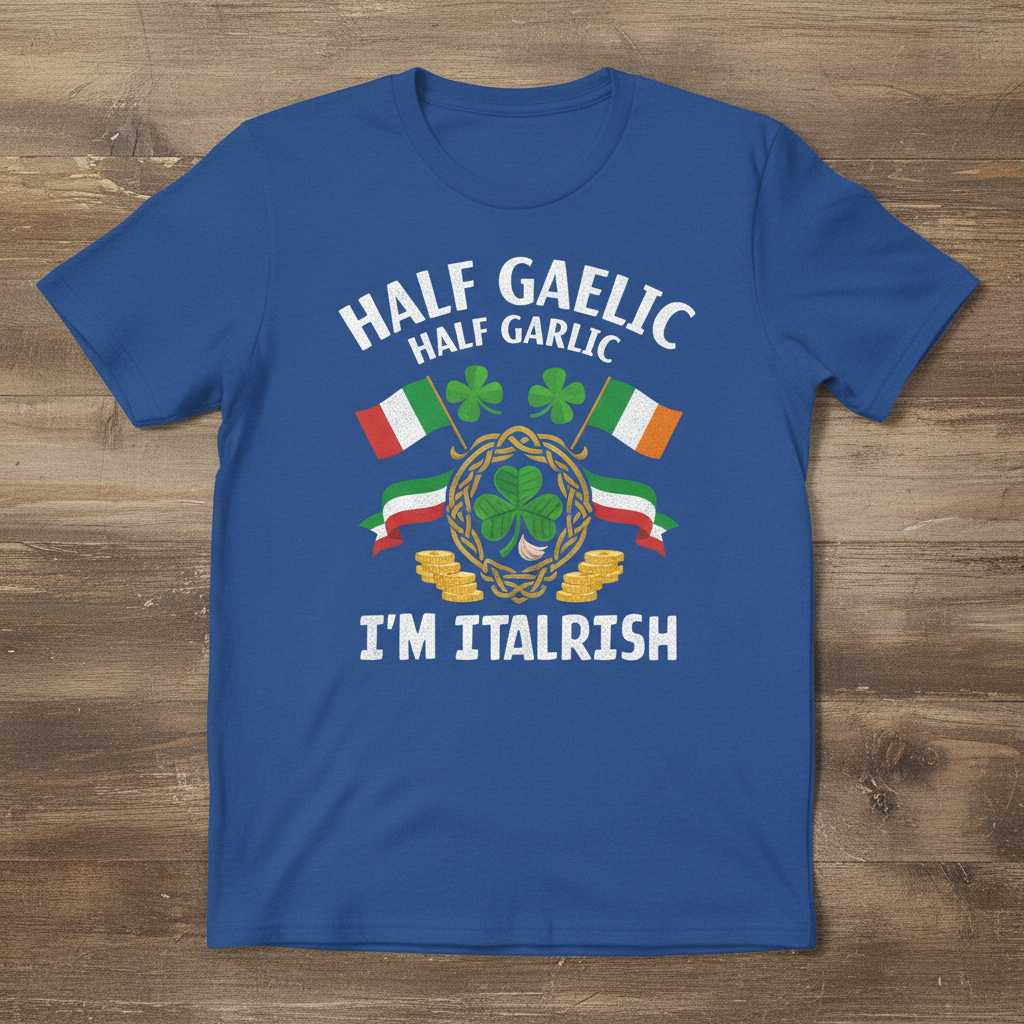 Half Gaelic Half Garlic Im Italrish Distressed T-Shirt, Funny St. Patricks Day Tee