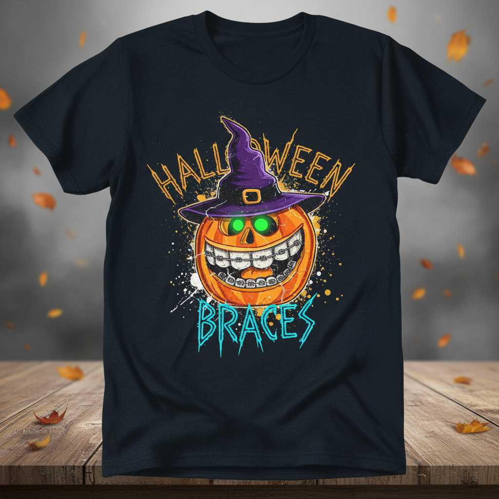 Halloween Braces Distressed Graphic T-Shirt, Funny Dentist Tee Gift Idea