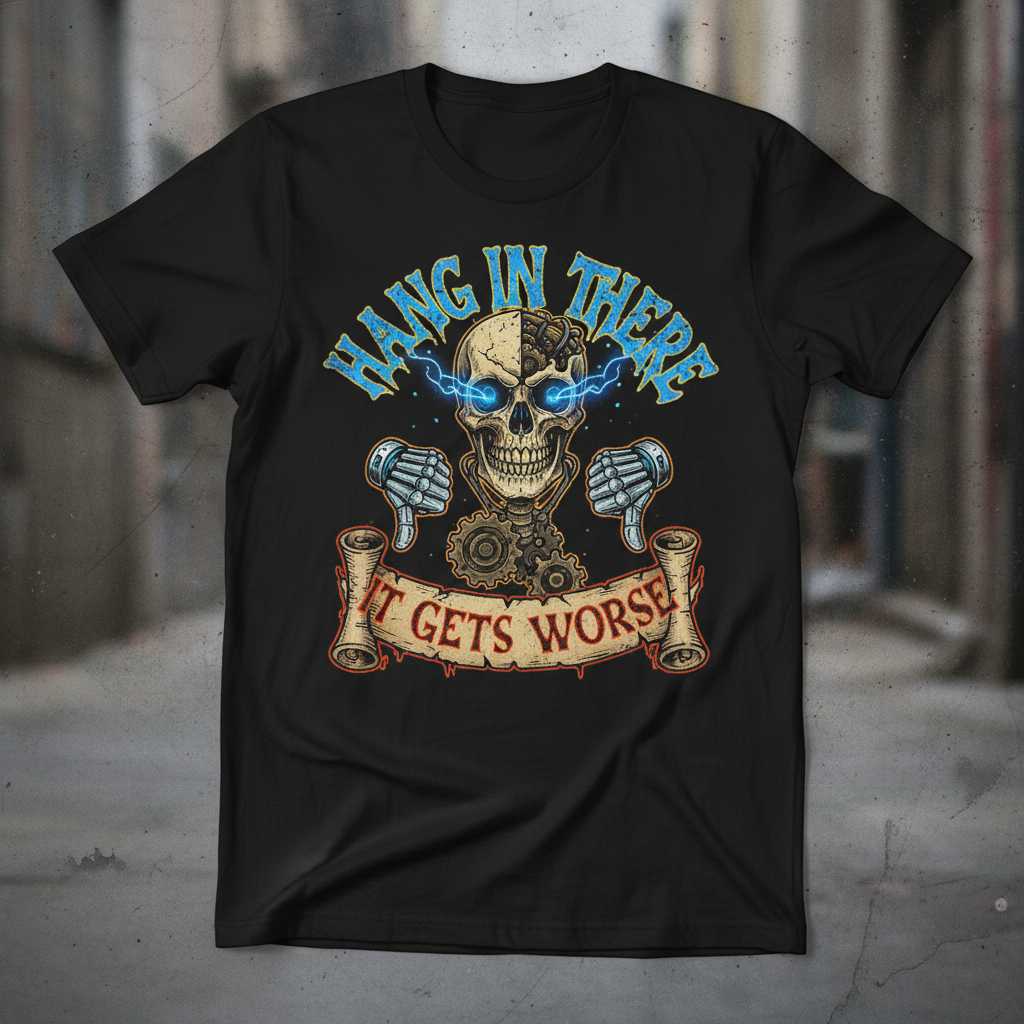 Hang In There It Gets Worse Grunge T-Shirt, Funny Sarcastic Graphic Tee