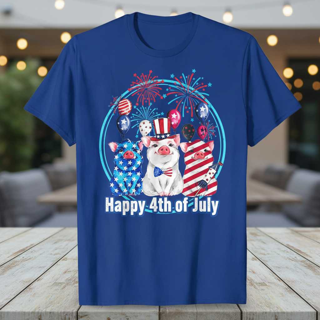 Happy 4th Of July Funny Patriotic Pigs T-Shirt, Fireworks American Flag Tee Top