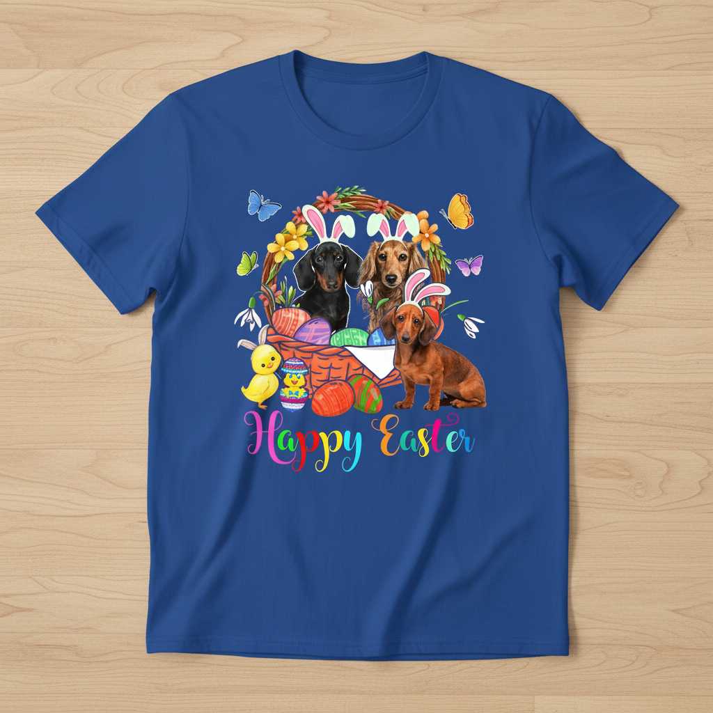Happy Easter Dachshund Graphic T-Shirt, Cute Wiener Dog Bunny Tee Outfit