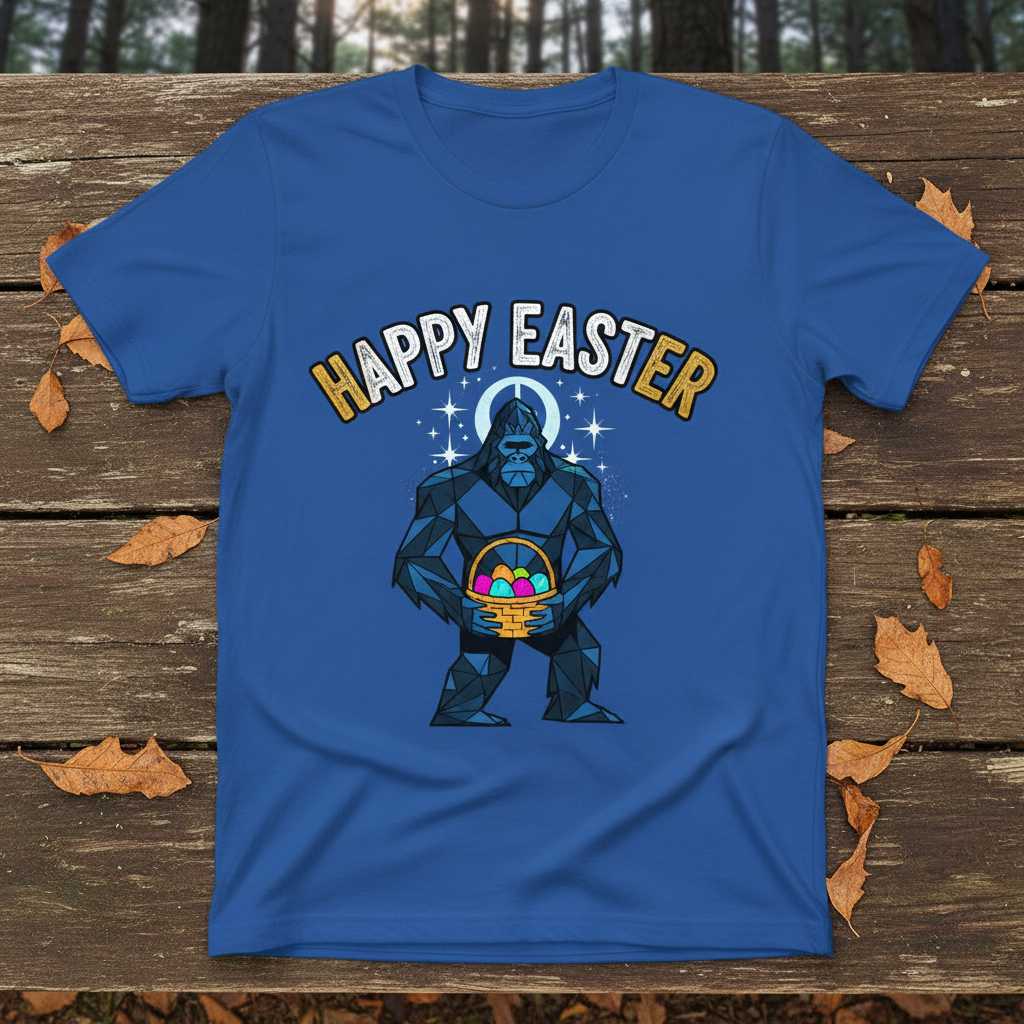 Happy Easter Sasquatch Graphic T-Shirt, Funny Bigfoot Novelty Tee Present