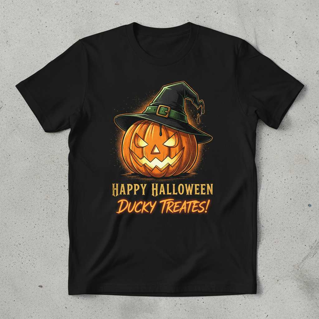 Happy Halloween Ducky Treats! Graphic T-Shirt, Funny Witch Pumpkin Tee Idea