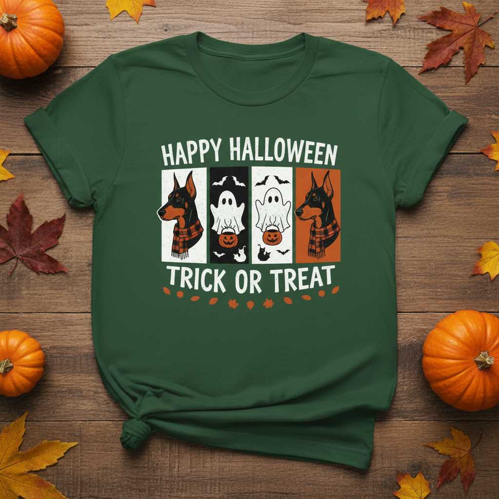Happy Halloween Trick Or Treat Vintage Doberman Ghost T-Shirt Graphic Tee Idea