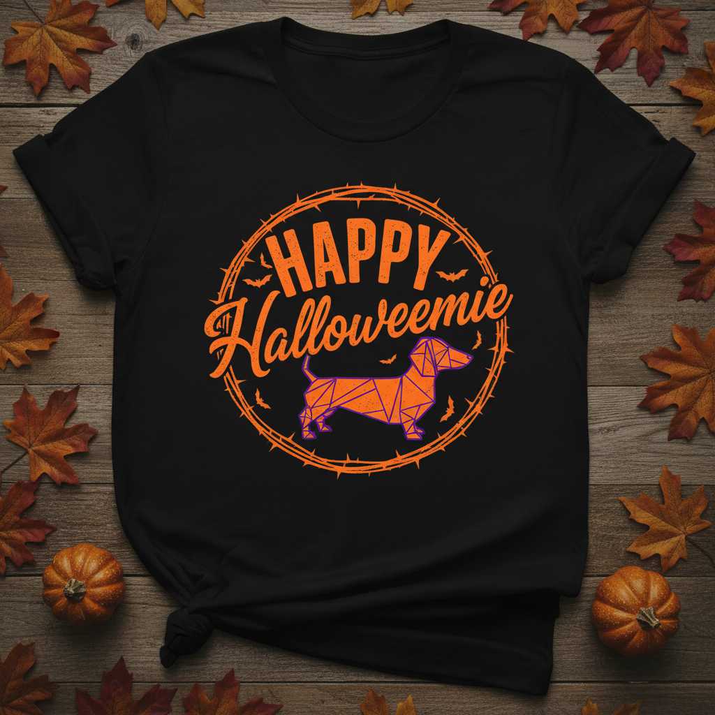 Happy Halloweenie Dachshund T-Shirt, Funny Weenie Dog Graphic Tee Gift Idea