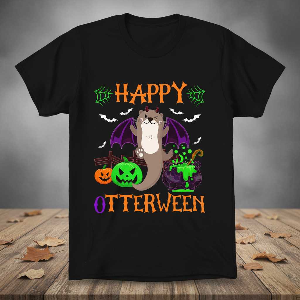 Happy Otterween Halloween Otter T-Shirt, Funny Cute Graphic Tee Outfit Idea