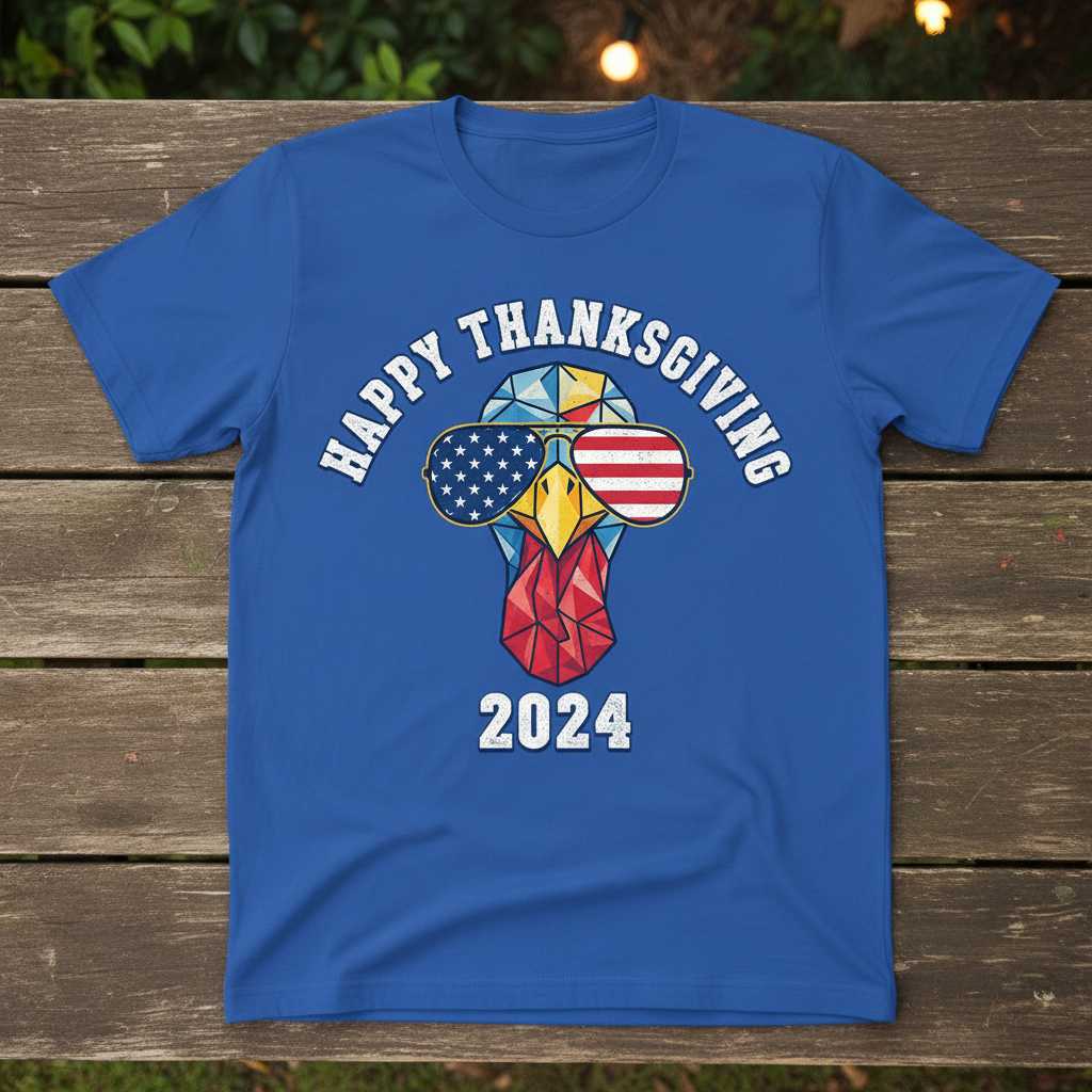 Happy Thanksgiving 2024 Patriotic Turkey T-Shirt, Novelty Graphic Tee Outfit