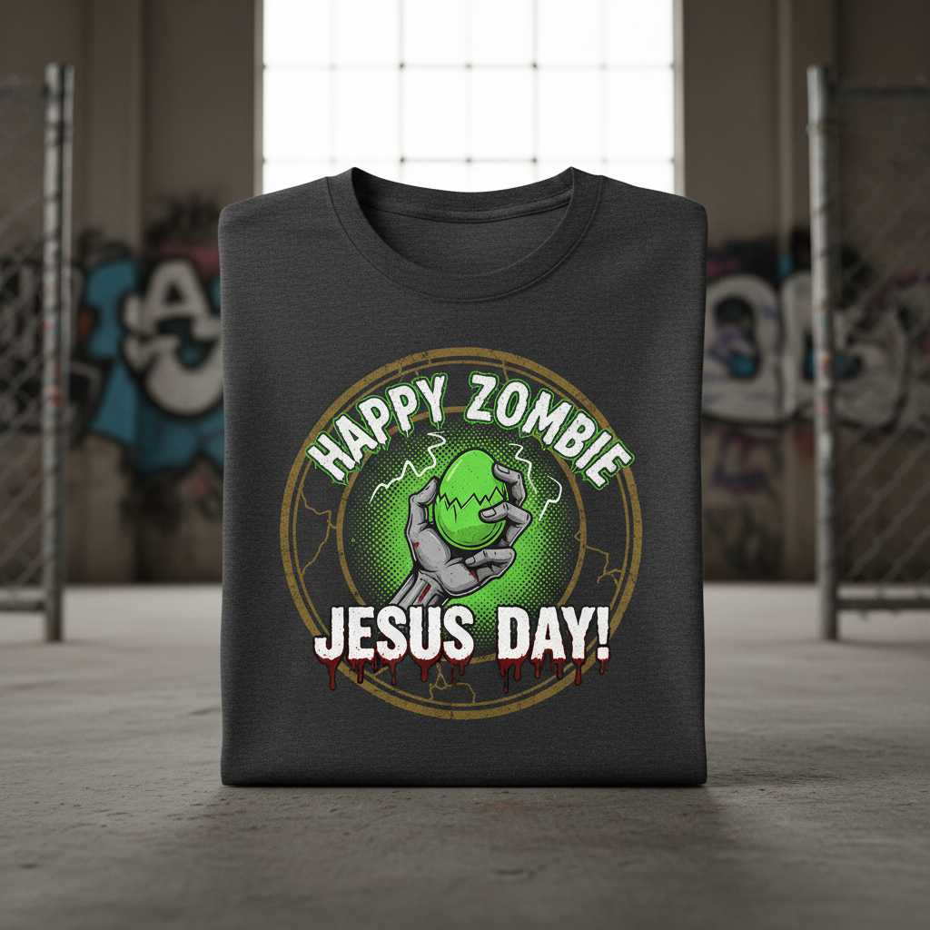 Happy Zombie Jesus Day! Distressed Graphic T-Shirt Novelty Easter Tee
