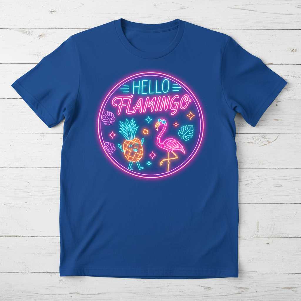 Hello Flamingo Retro Neon Pineapple T-Shirt, Cute Tropical Summer Graphic Tee