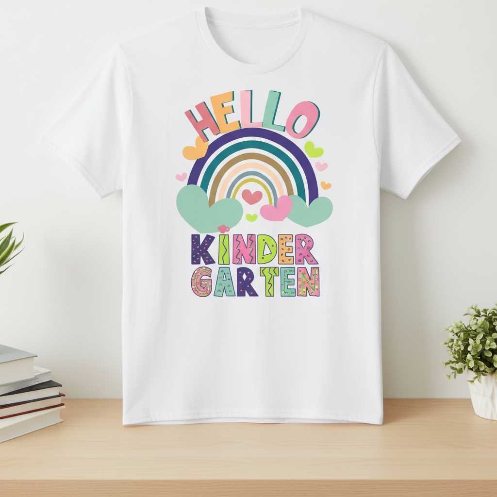 Hello Kindergarten Cute Rainbow T-Shirt, First Day Of School Tee Outfit