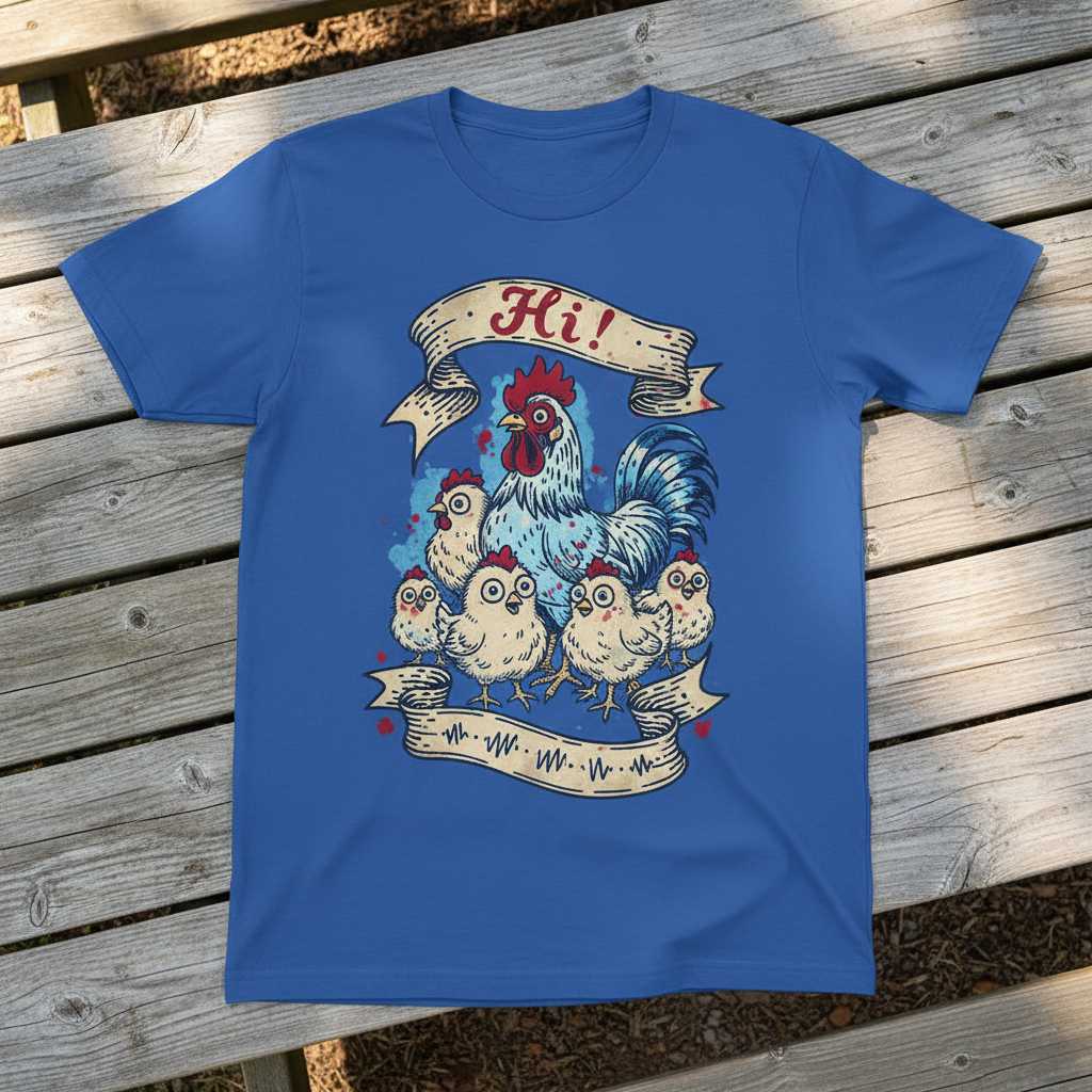Hi! Vintage Chicken Art Graphic T-Shirt, Funny Novelty Rooster Tee Idea