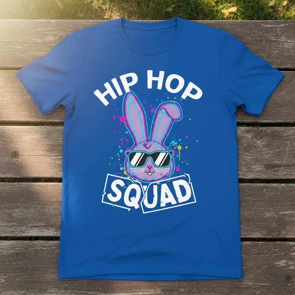 Hip Hop Squad Retro Graphic T-Shirt, Funny Easter Bunny Tee Present Idea