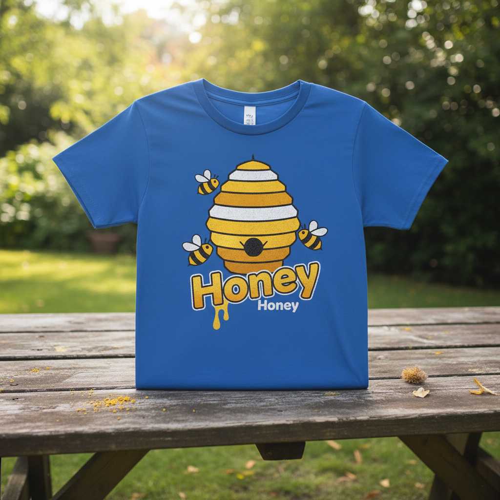 Honey Honey Beehive Buzzing Bees Graphic T-Shirt, Cute Novelty Tee Outfit Idea