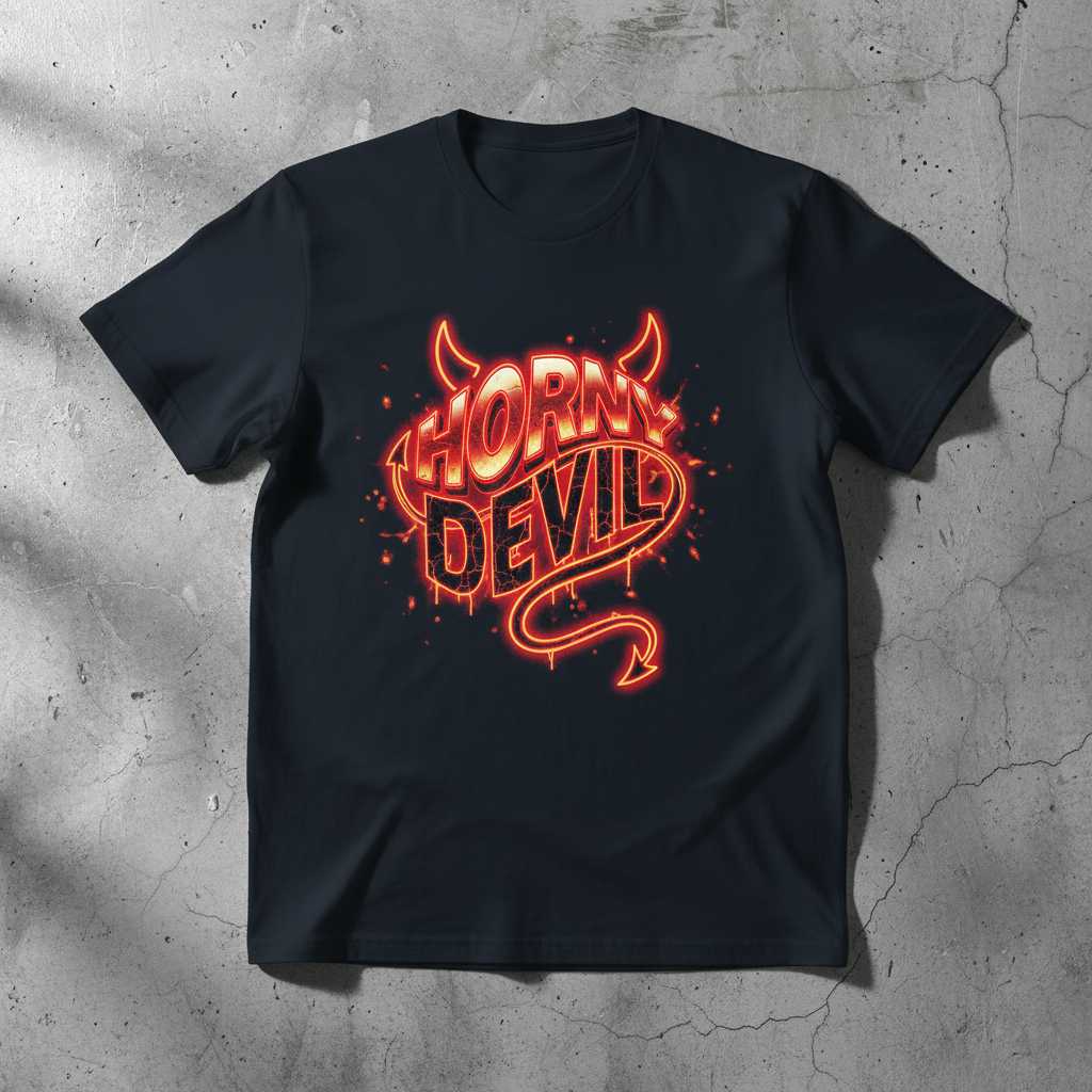Horny Devil Graphic Grunge T-Shirt, Funny Novelty Unisex Tee Merch Idea