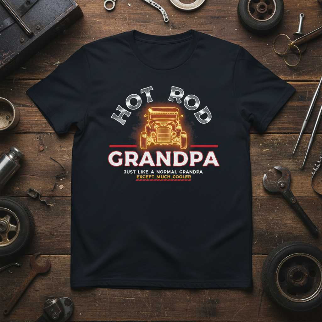 Hot Rod Grandpa Just Like A Normal Grandpa Except Much Cooler Retro T-Shirt Funny Tee