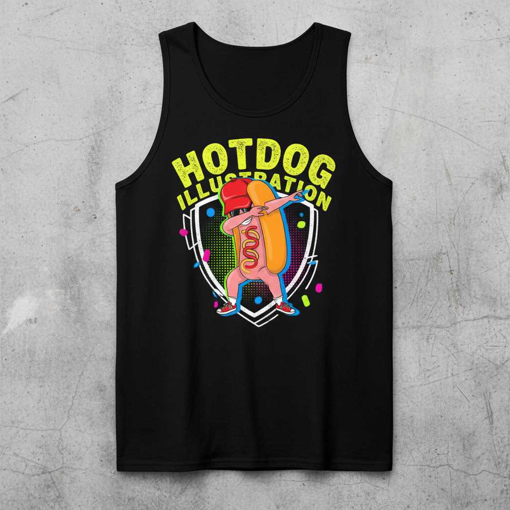 Hotdog Illustration Retro Dabbing Graphic T-Shirt, Funny Hot Dog Tee Idea