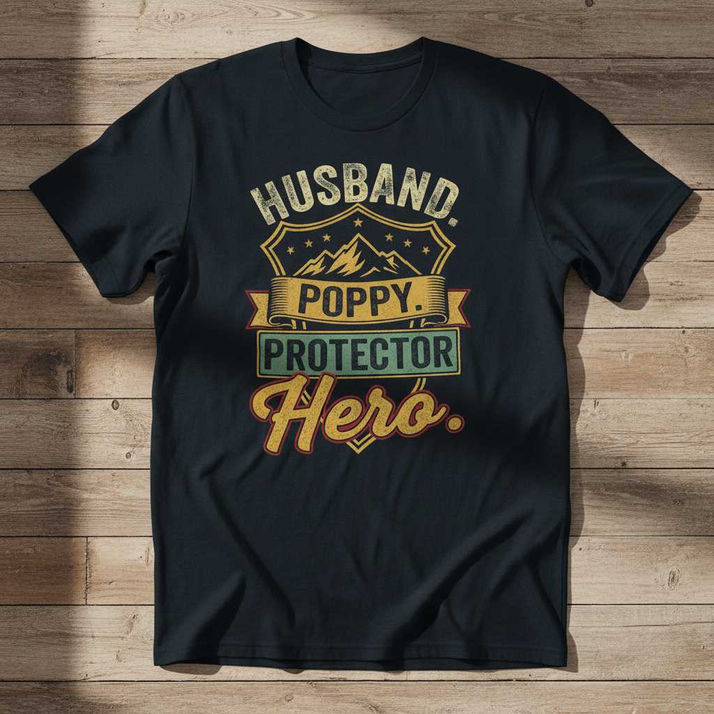 Husband Poppy Protector Hero Vintage T-Shirt, Graphic Fathers Day Tee Idea