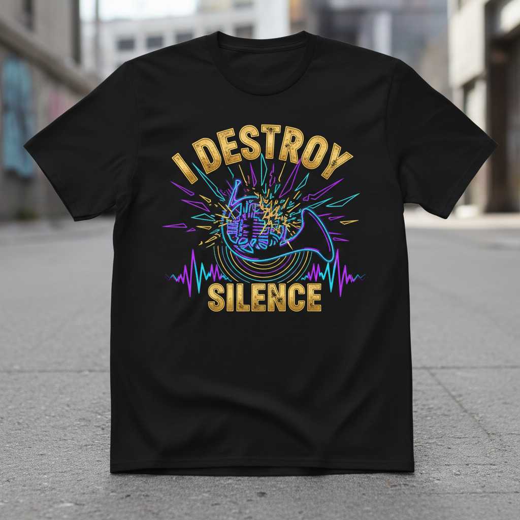 I Destroy Silence Retro French Horn T-Shirt, Funny Musician Graphic Tee Idea