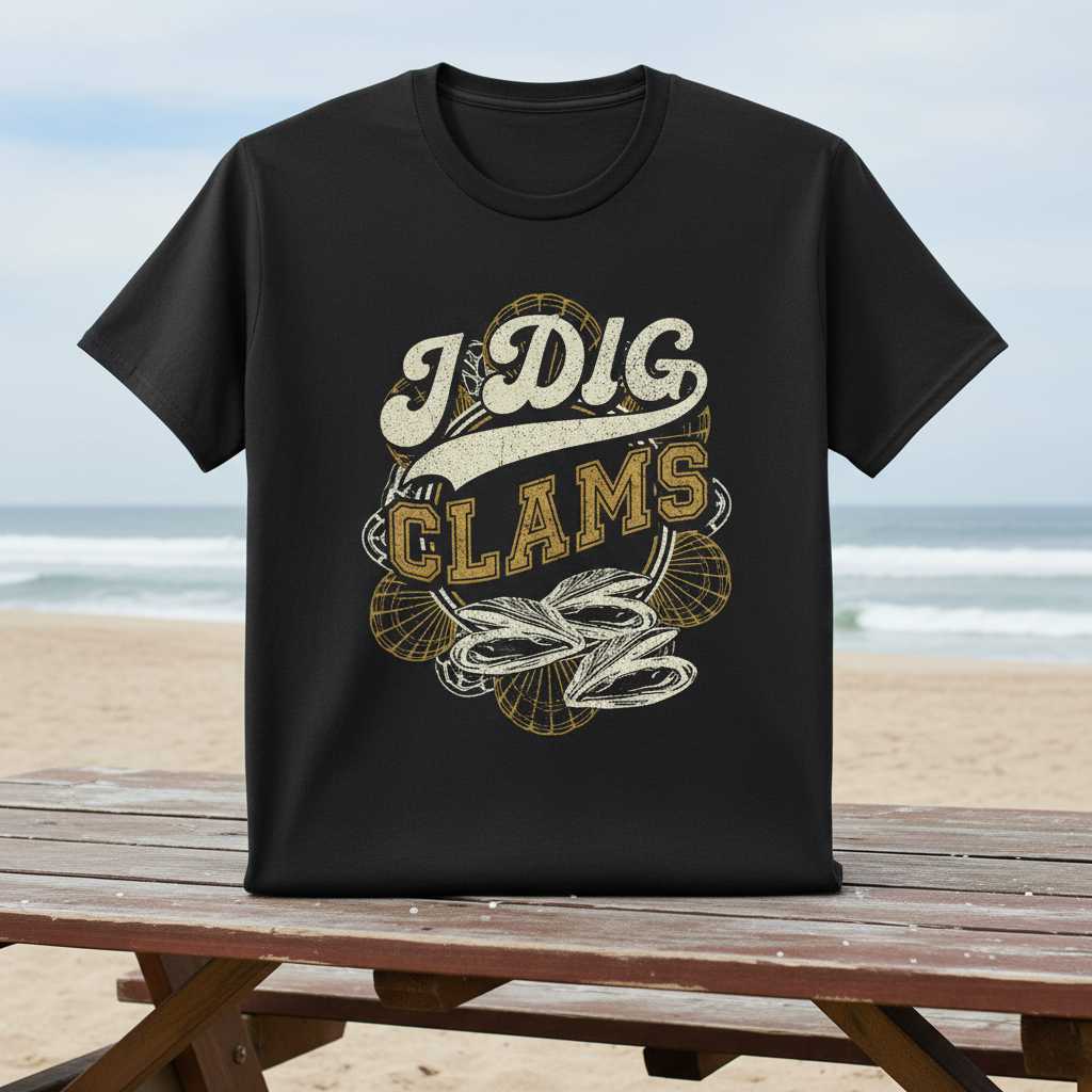 I Dig Clams Retro Vintage Distressed T-Shirt, Funny Seafood Lover Tee Idea