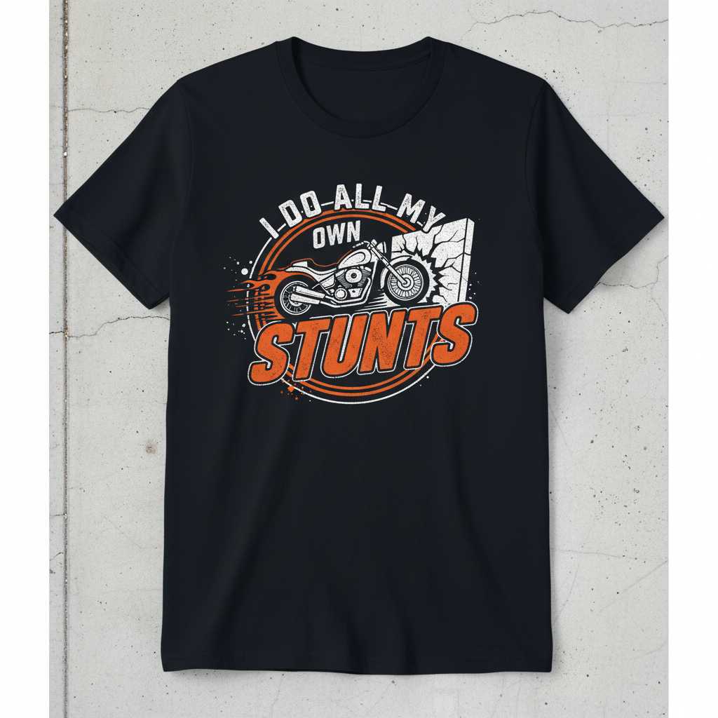 I Do All My Own Stunts Vintage Distressed T-Shirt, Funny Motorcycle Tee Gear