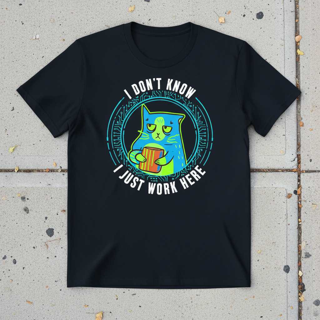 I Dont Know I Just Work Here Graphic T-Shirt, Funny Unisex Cat Tee Merch
