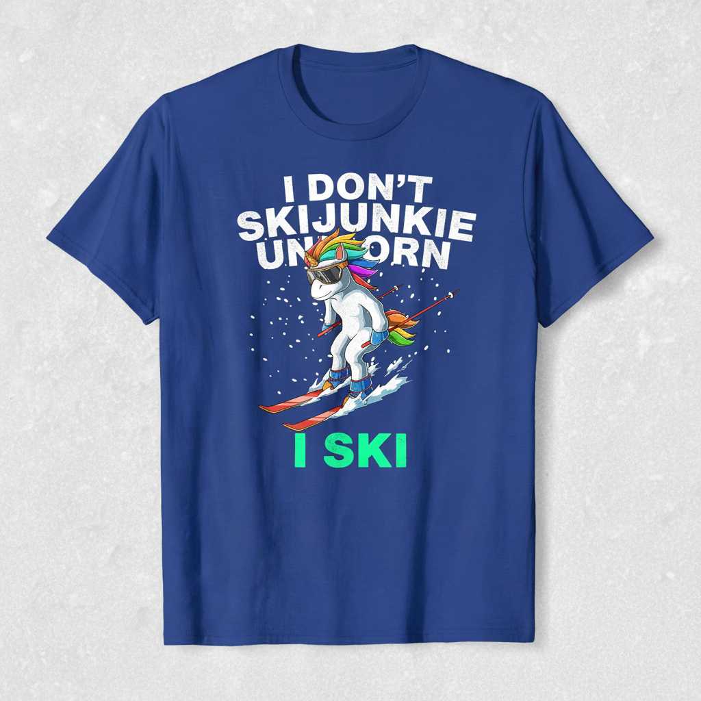 I Dont Skijunkie Unicorn I Ski T-Shirt, Funny Graphic Novelty Tee Gear