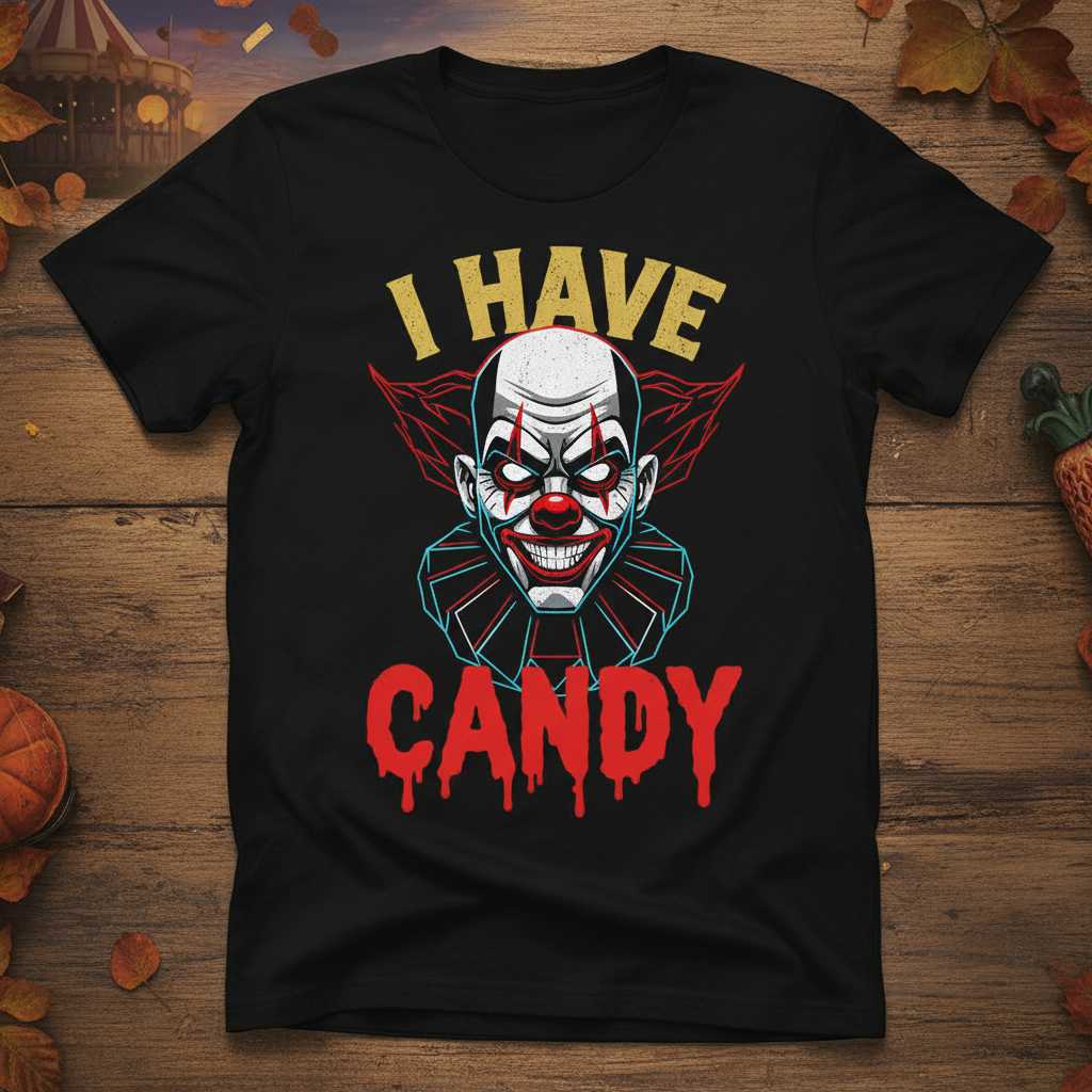 I Have Candy Distressed Evil Clown T-Shirt, Novelty Horror Tee Gear Idea