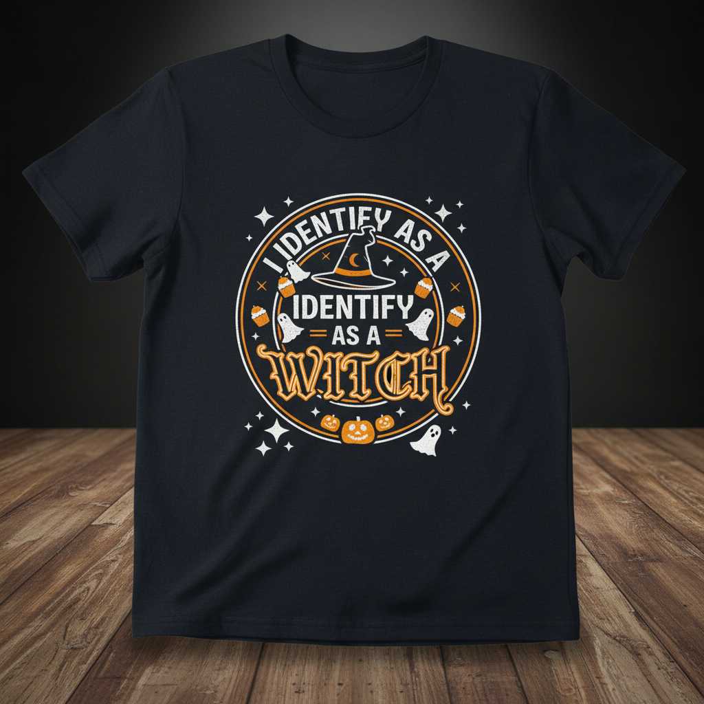 I Identify As A Witch Vintage Graphic T-Shirt, Funny Halloween Tee Present