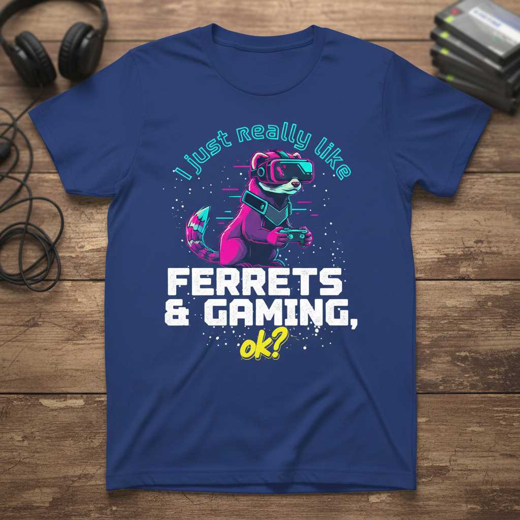 I Just Really Like Ferrets & Gaming, Ok- Retro T-Shirt, Funny Gamer Tee