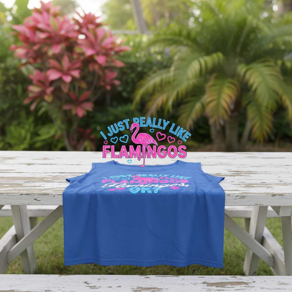 I Just Really Like Flamingos OK- Cute Graphic T-Shirt, Novelty Tee Merch Idea