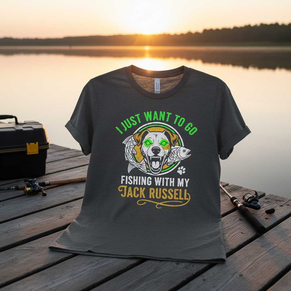 I Just Want To Go Fishing With My Jack Russell T-Shirt Funny Graphic Tee